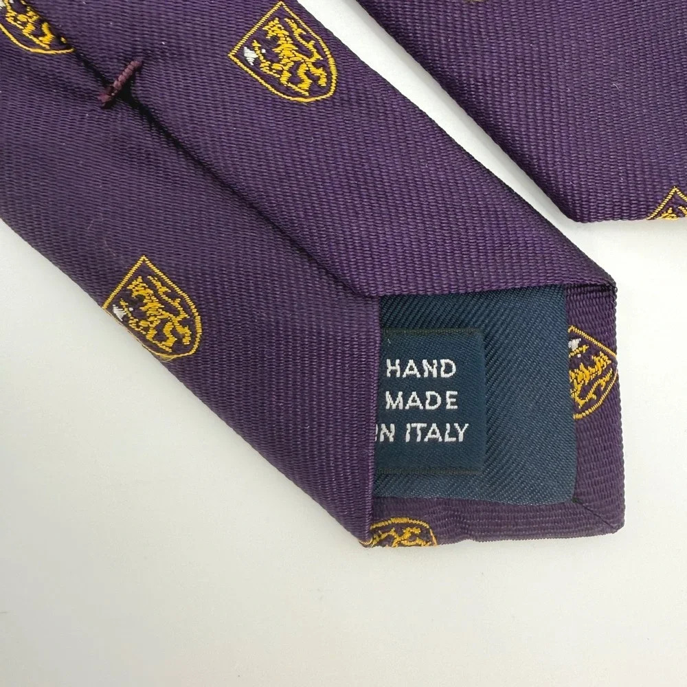 Vintage Polo Ralph Lauren Purple Silk Repp Tie Crested Lion Emblematic Italy